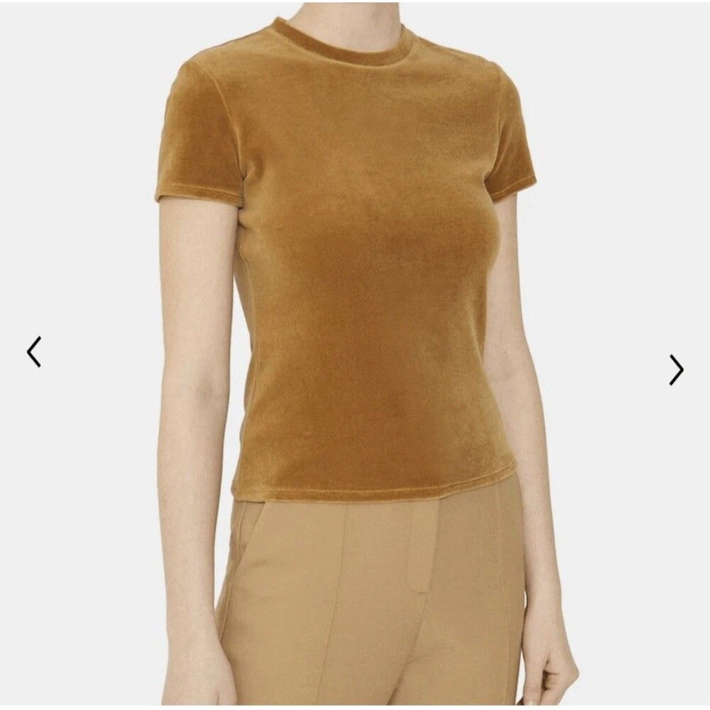 Theory Velvet Knit Tiny Tee Sz Small Camel Brown